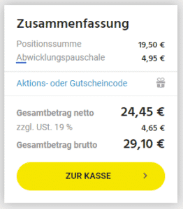 Handling fee in the SchäferShop shopping cart